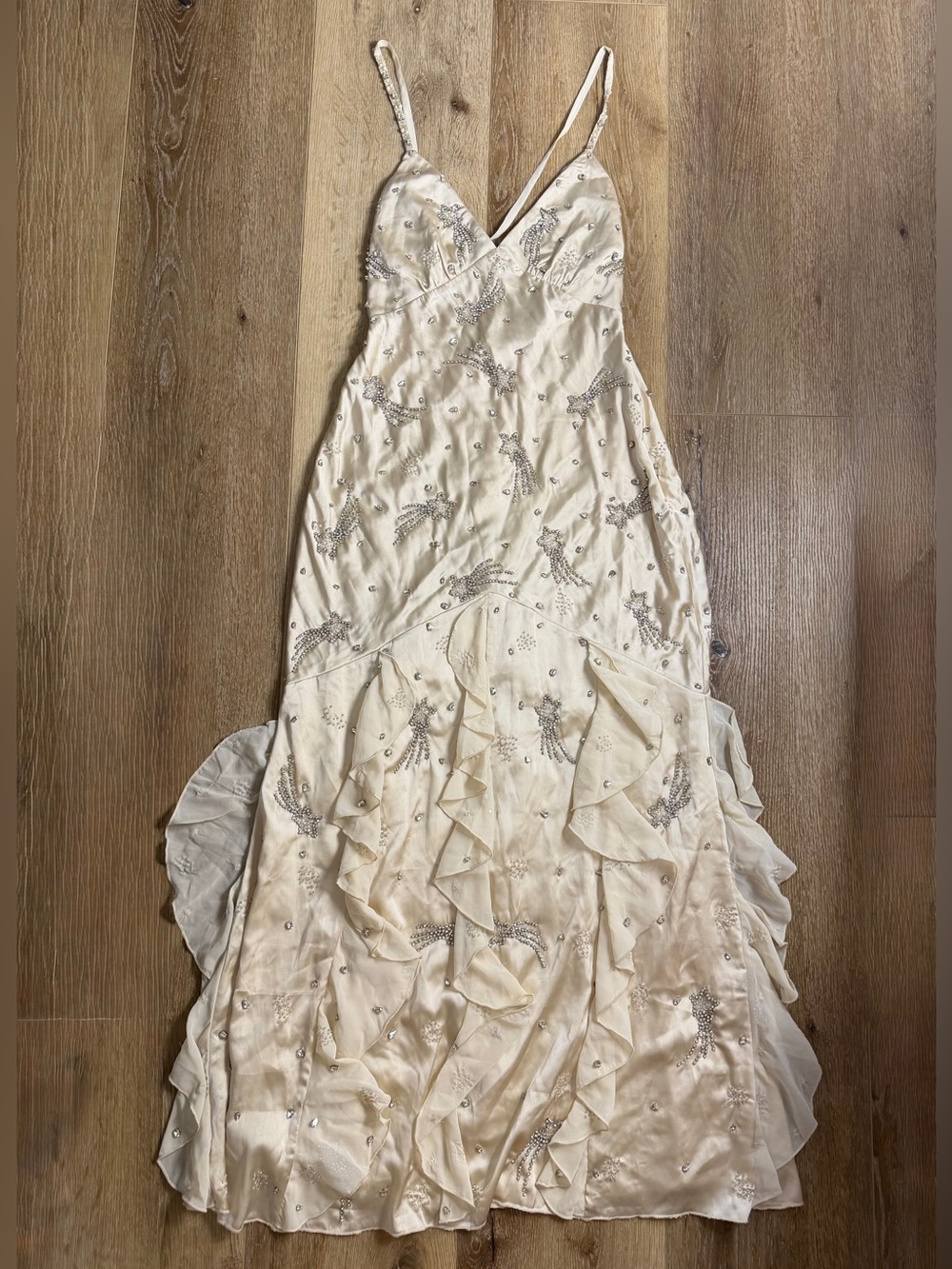 For Love & Lemons Elea Shooting Star Cream Beaded Ruffle Maxi Dress Size Small - Picture 8 of 14